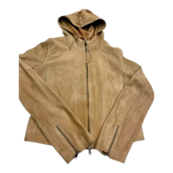 Joseph 100%Suede Tan Hooded Zip Front Jacket; Size Medium - Picture 7 of 9